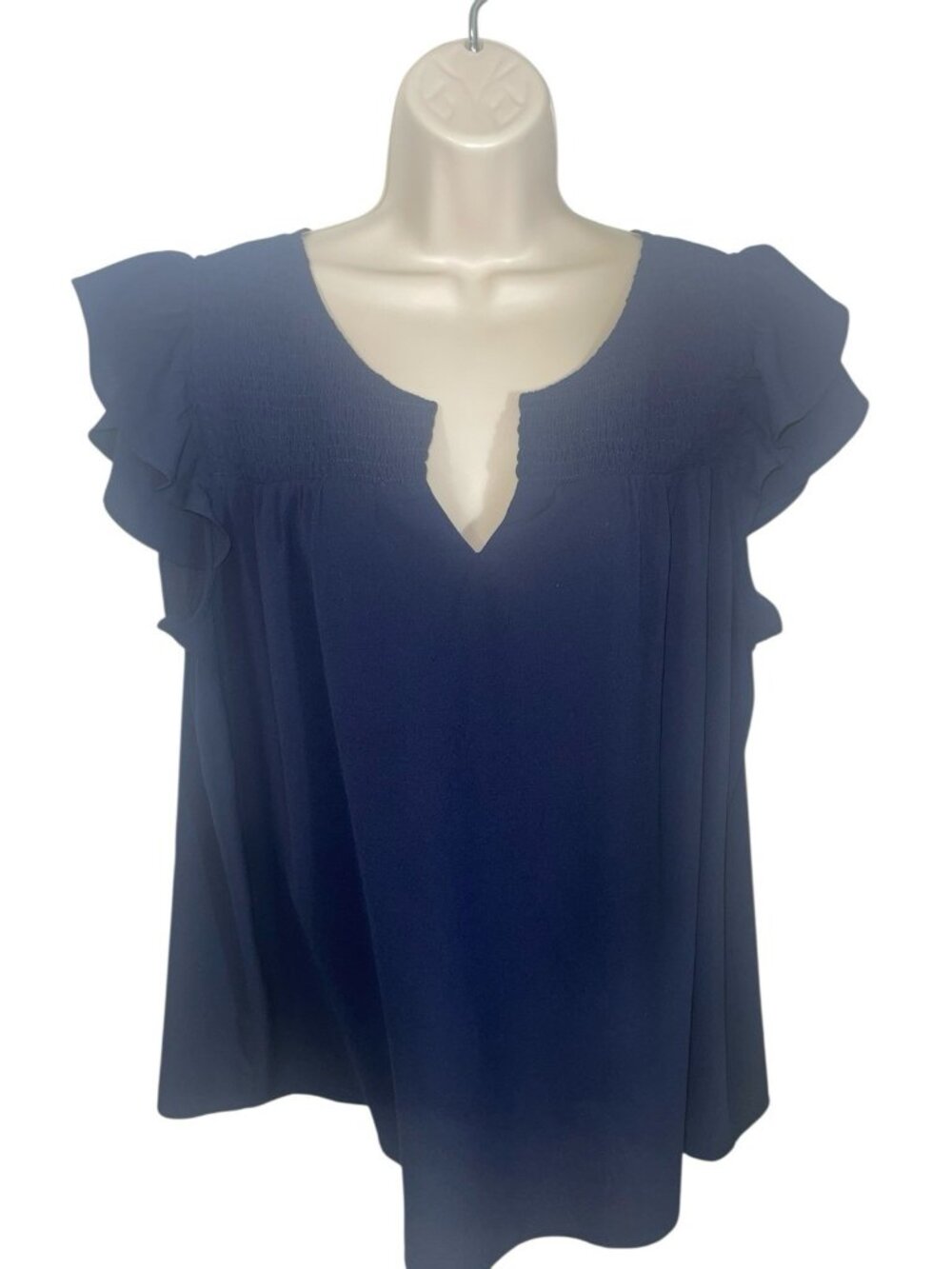 Women's Navy Ruffle Sleeve Blouse